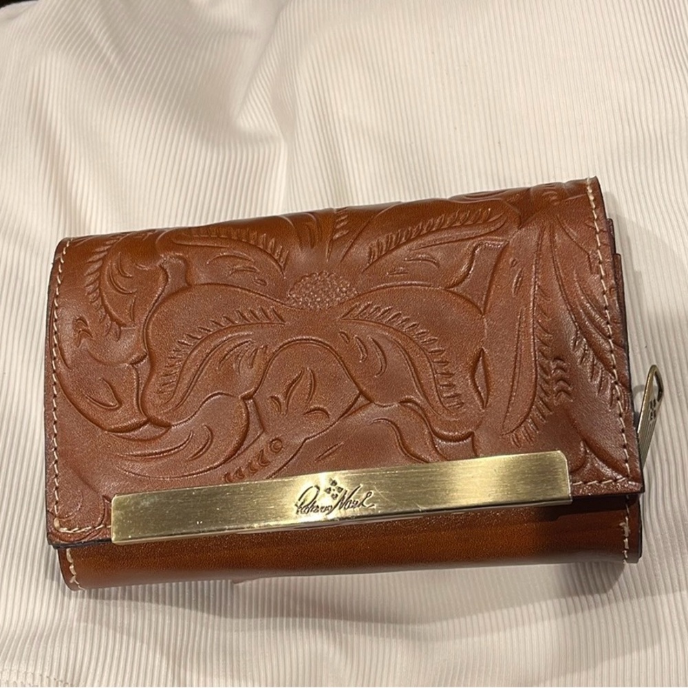 Patricia Nash Wallet Tooled Tri-fold Cametti Leather Florence Brown